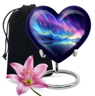 Mountain - Northern Lights Teardrop, Heart Cremation Urn