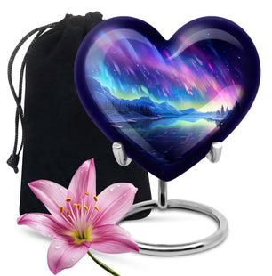 Mountain - Northern Lights Teardrop, Heart Cremation Urn
