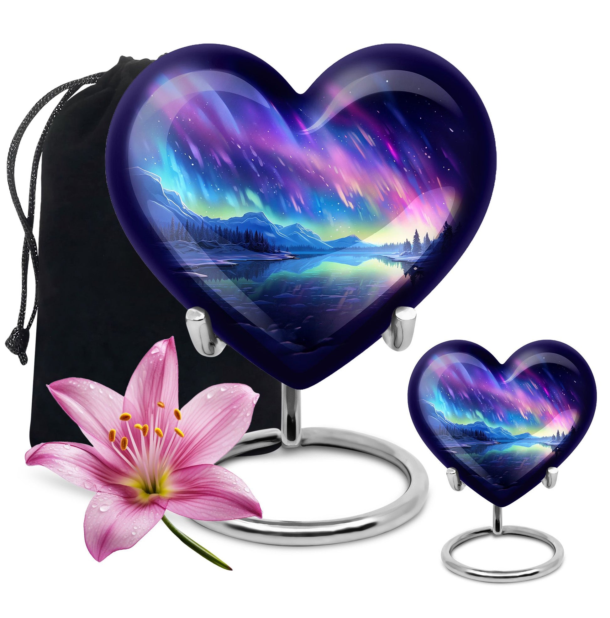 Mountain - Northern Lights Teardrop, Heart Cremation Urn