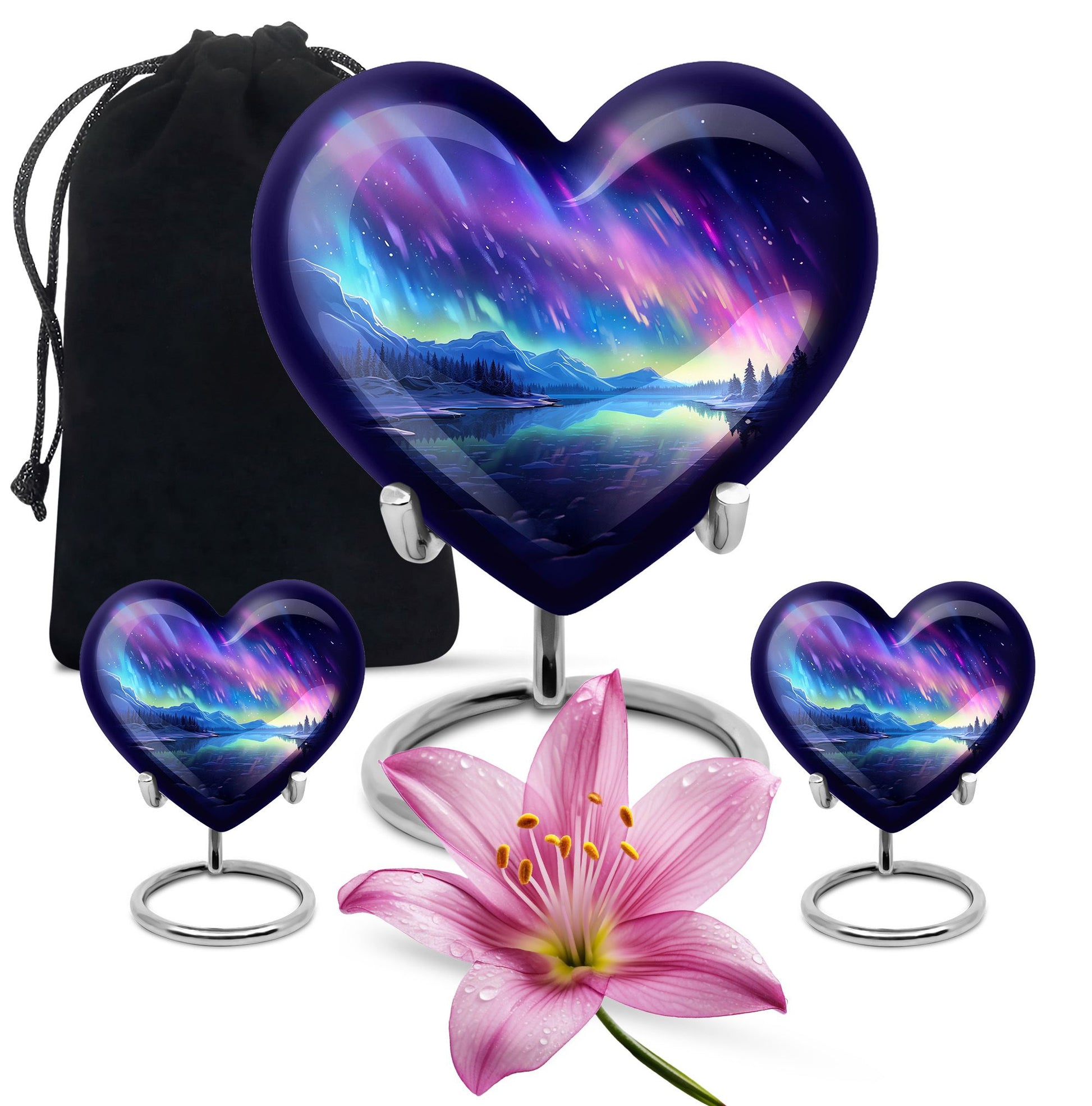 Mountain - Northern Lights Teardrop, Heart Cremation Urn