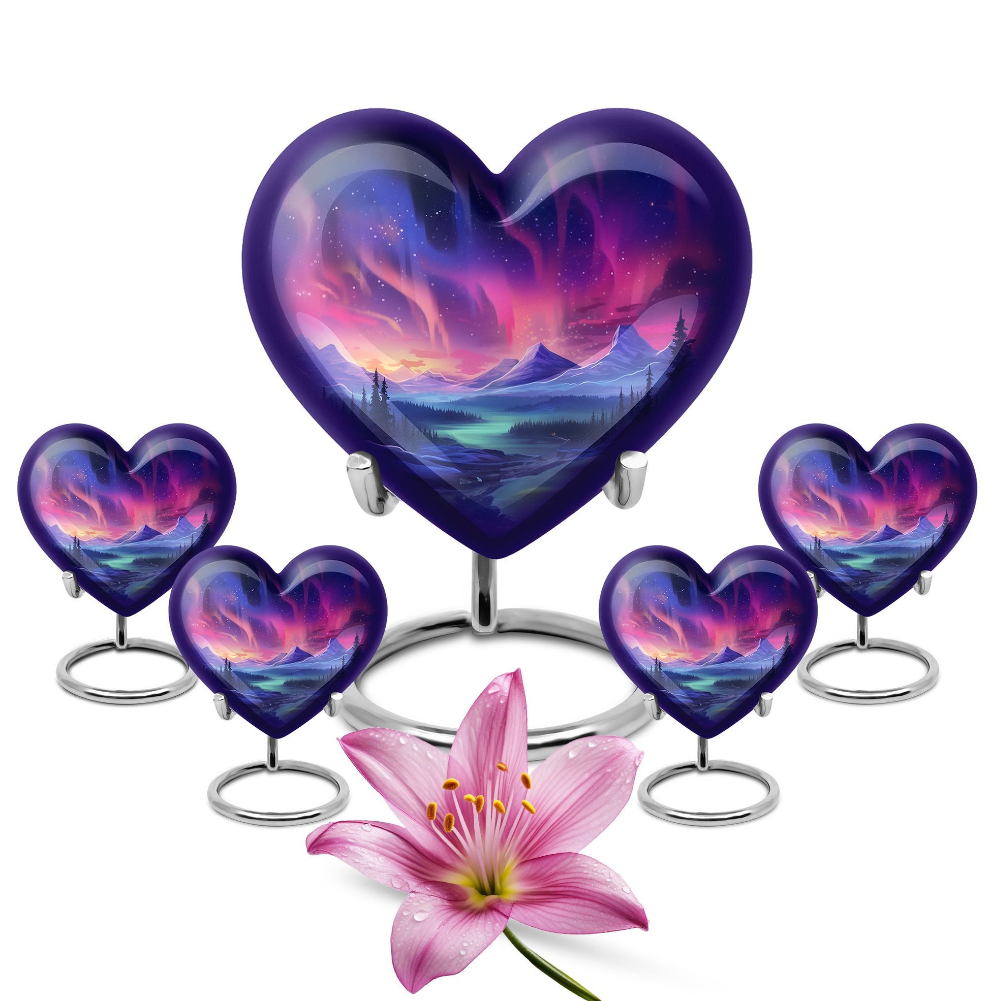Evening Skies - Northern Light Teardrop, Heart Cremation Urn For Ashes