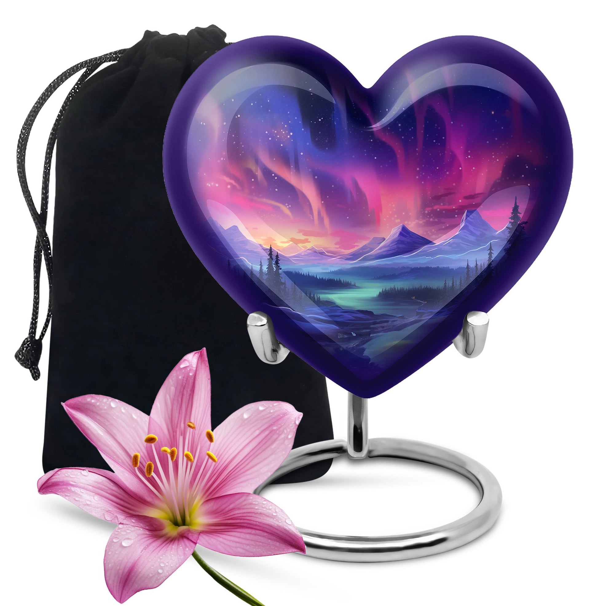 Evening Skies - Northern Light Teardrop, Heart Cremation Urn For Ashes