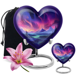 Evening Skies - Northern Light Teardrop, Heart Cremation Urn For Ashes