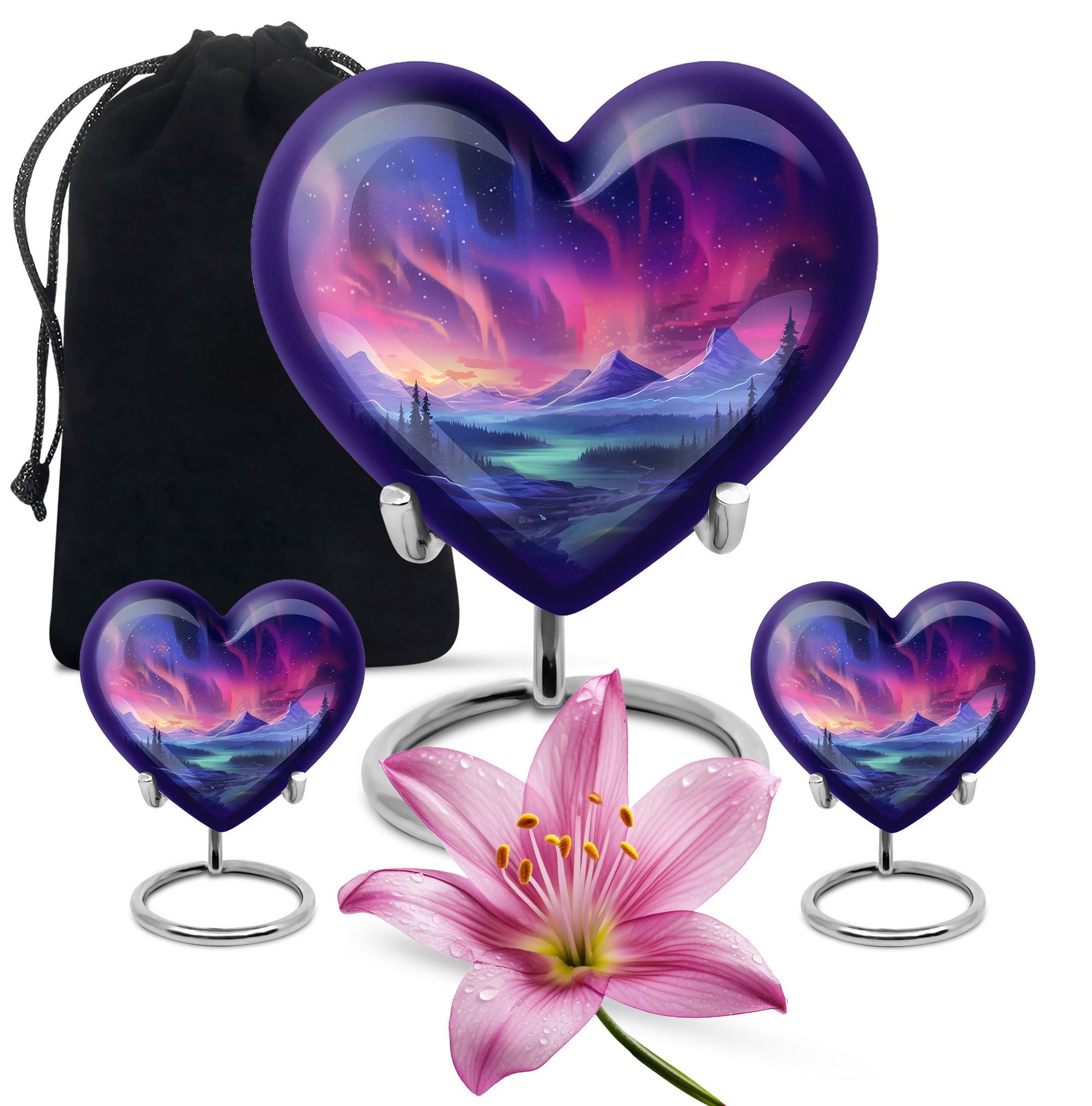 Evening Skies - Northern Light Teardrop, Heart Cremation Urn For Ashes