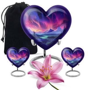 Evening Skies - Northern Light Teardrop, Heart Cremation Urn For Ashes