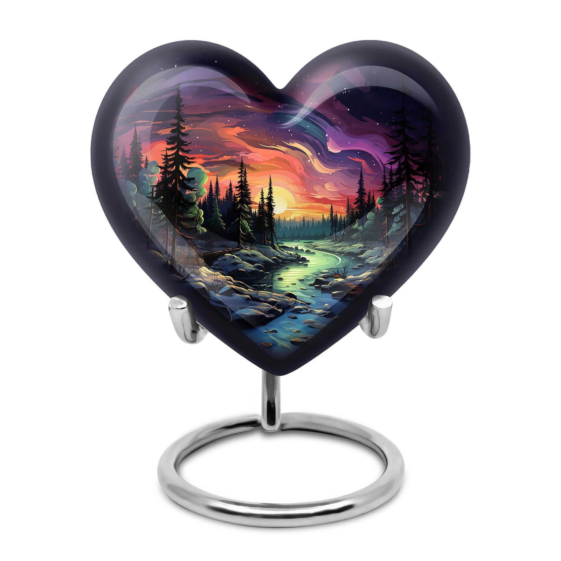 Twilight Forest - Northern Lights Large Teardrop, Heart Urn For Ashes