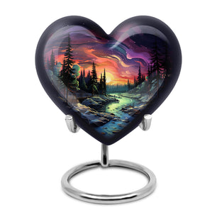 Twilight Forest - Northern Lights Large Teardrop, Heart Urn For Ashes