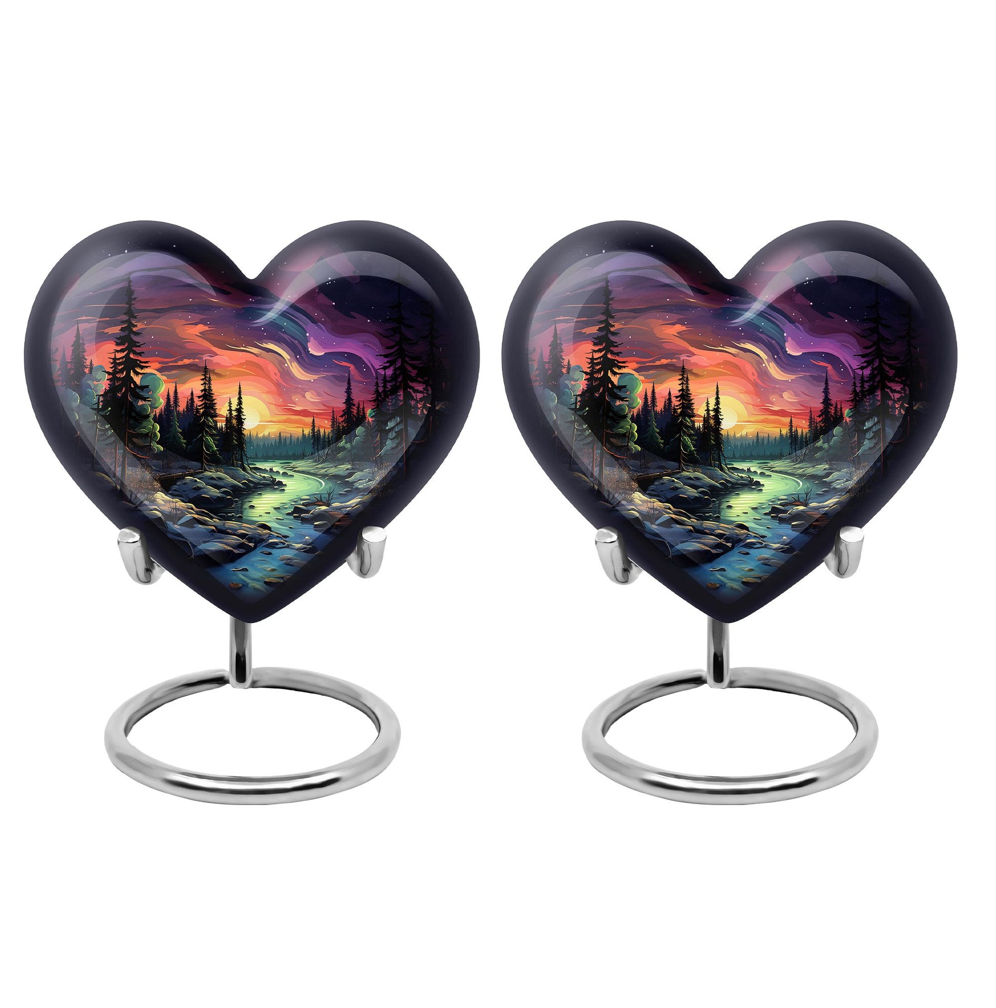 Twilight Forest - Northern Lights Large Teardrop, Heart Urn For Ashes