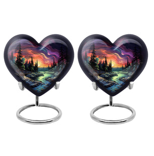 Twilight Forest - Northern Lights Large Teardrop, Heart Urn For Ashes