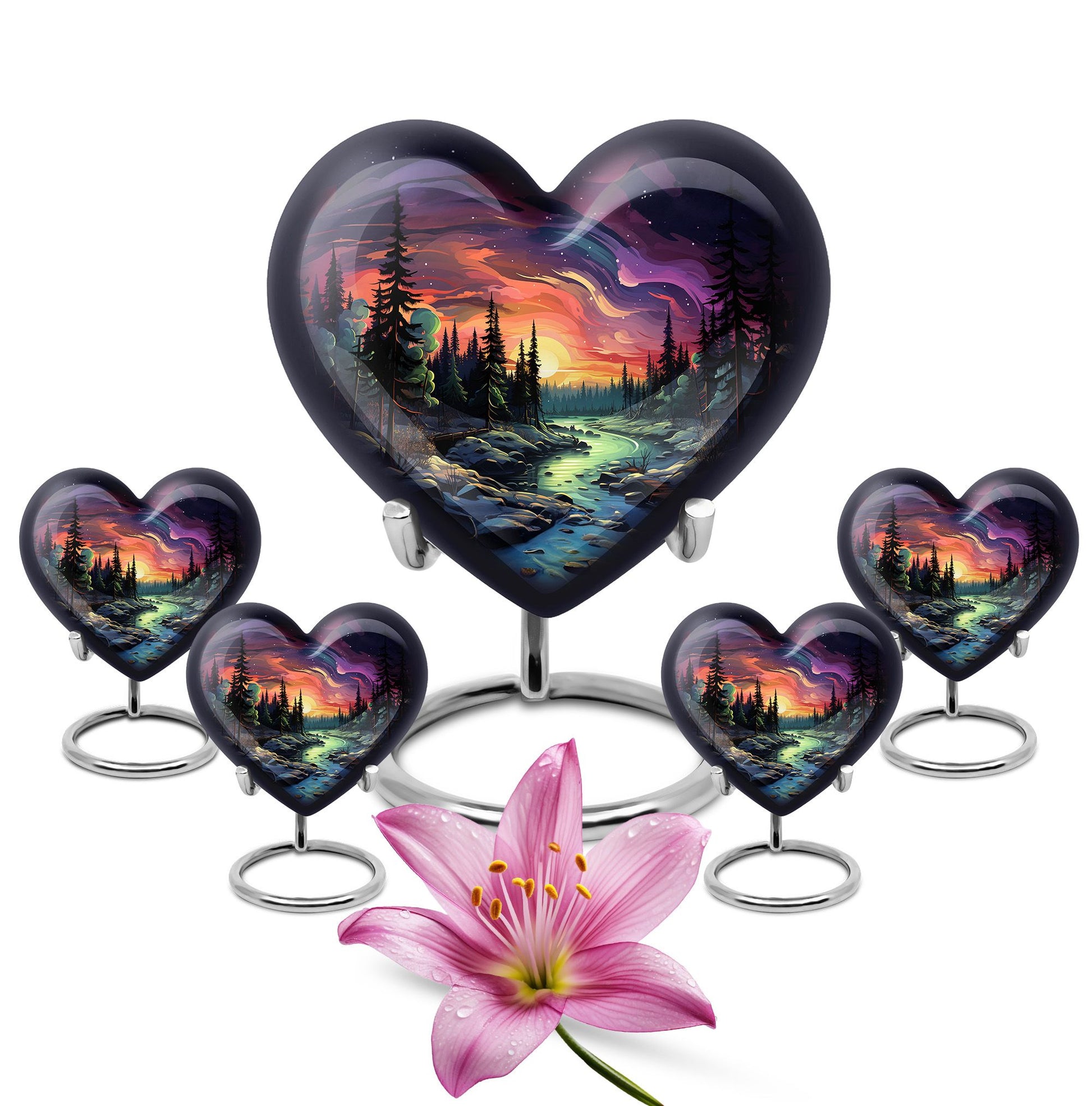 Twilight Forest - Northern Lights Large Teardrop, Heart Urn For Ashes