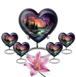 Twilight Forest - Northern Lights Large Teardrop, Heart Urn For Ashes