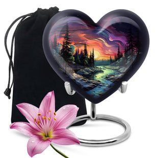 Twilight Forest - Northern Lights Large Teardrop, Heart Urn For Ashes
