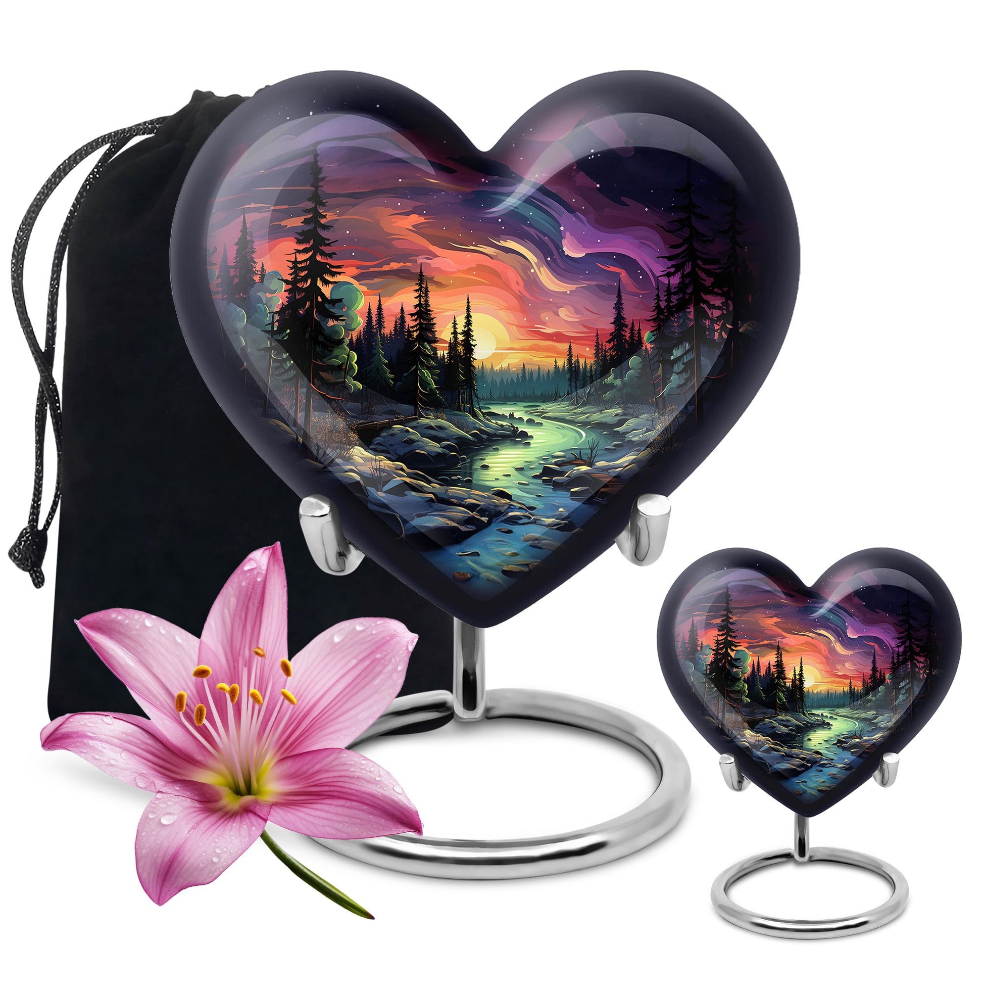 Twilight Forest - Northern Lights Large Teardrop, Heart Urn For Ashes