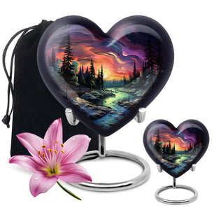 Twilight Forest - Northern Lights Large Teardrop, Heart Urn For Ashes