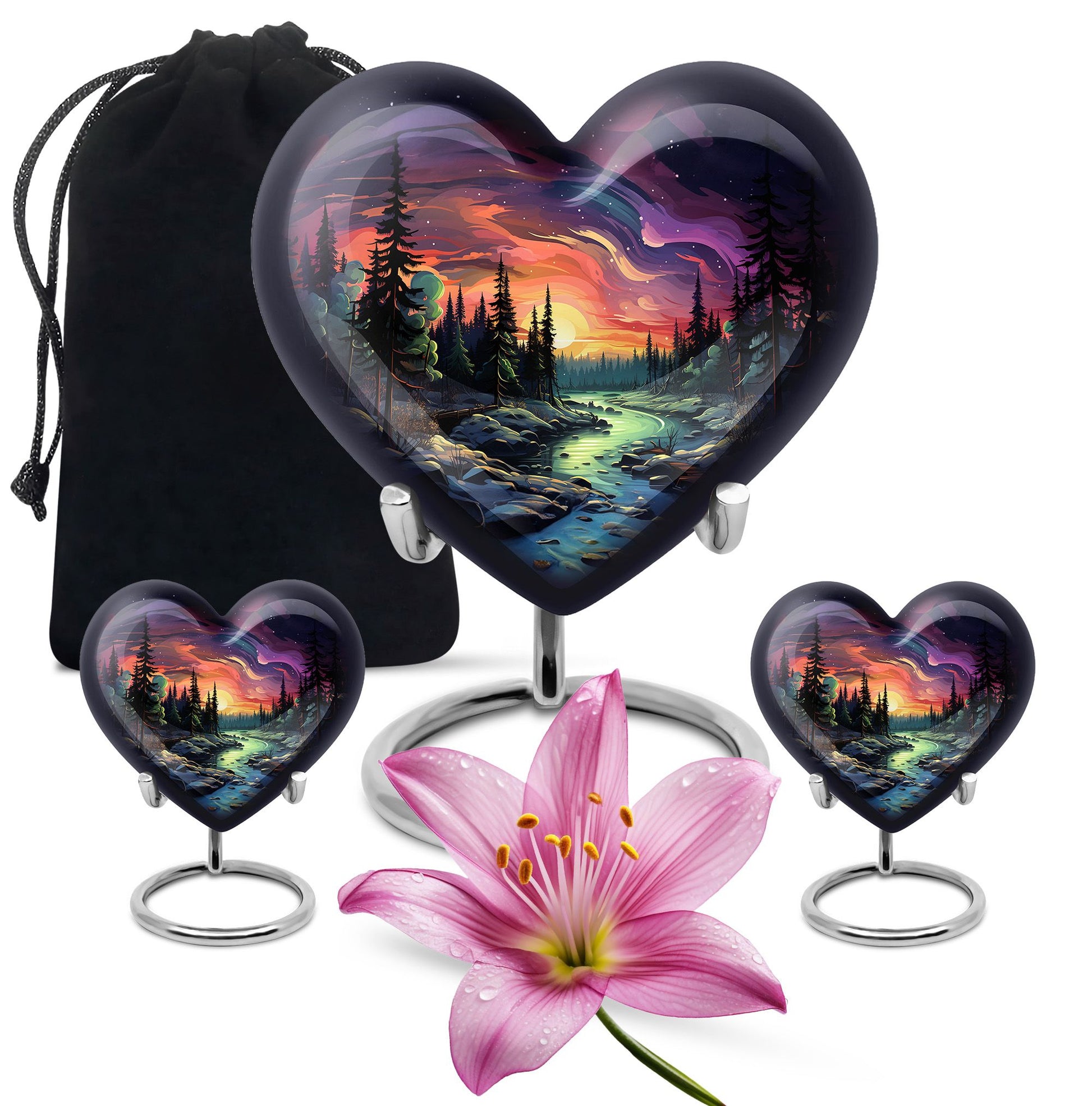 Twilight Forest - Northern Lights Large Teardrop, Heart Urn For Ashes
