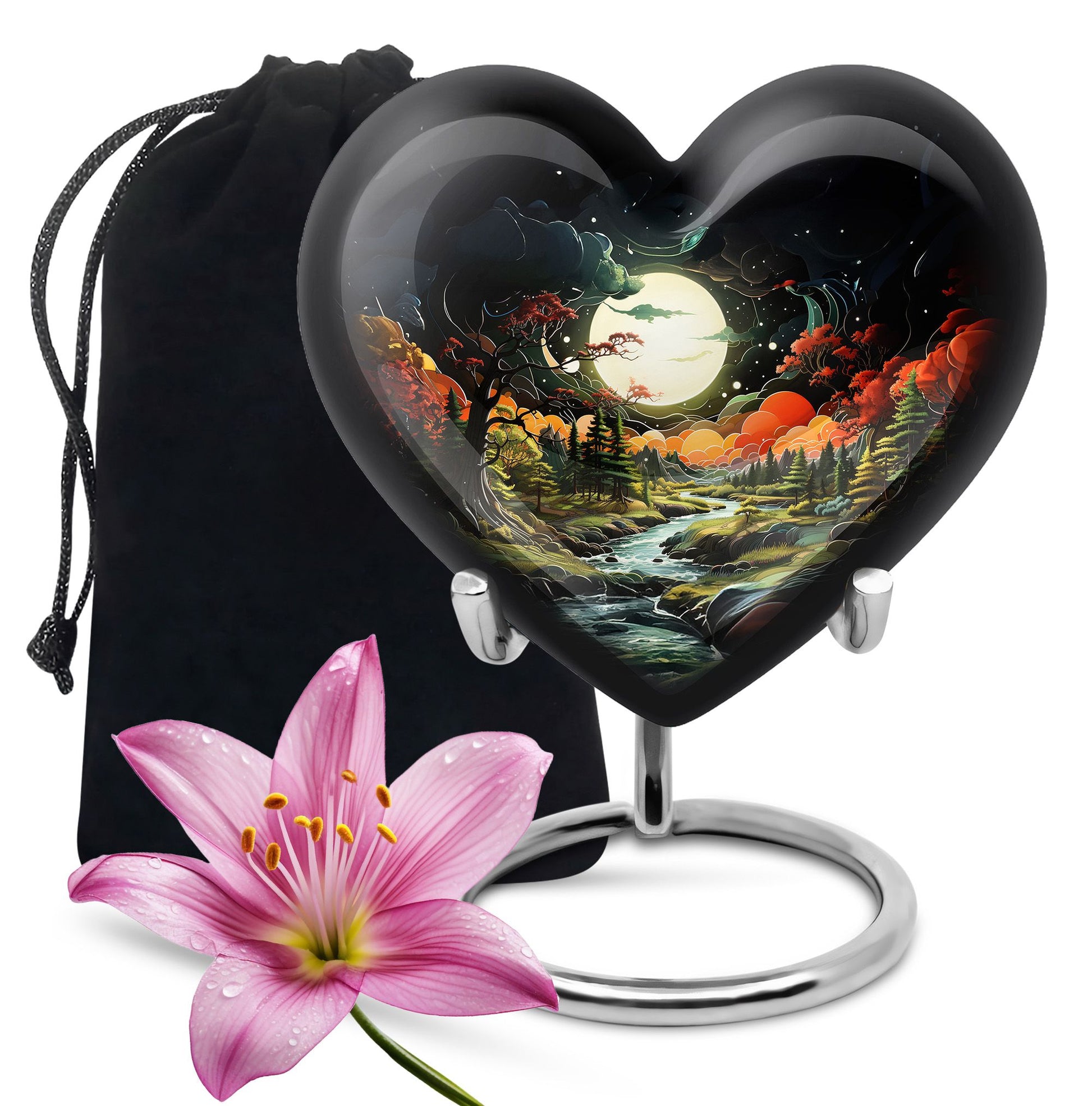 Lunar In Valley - Northern Lights Teardrop, Heart Cremation Urn