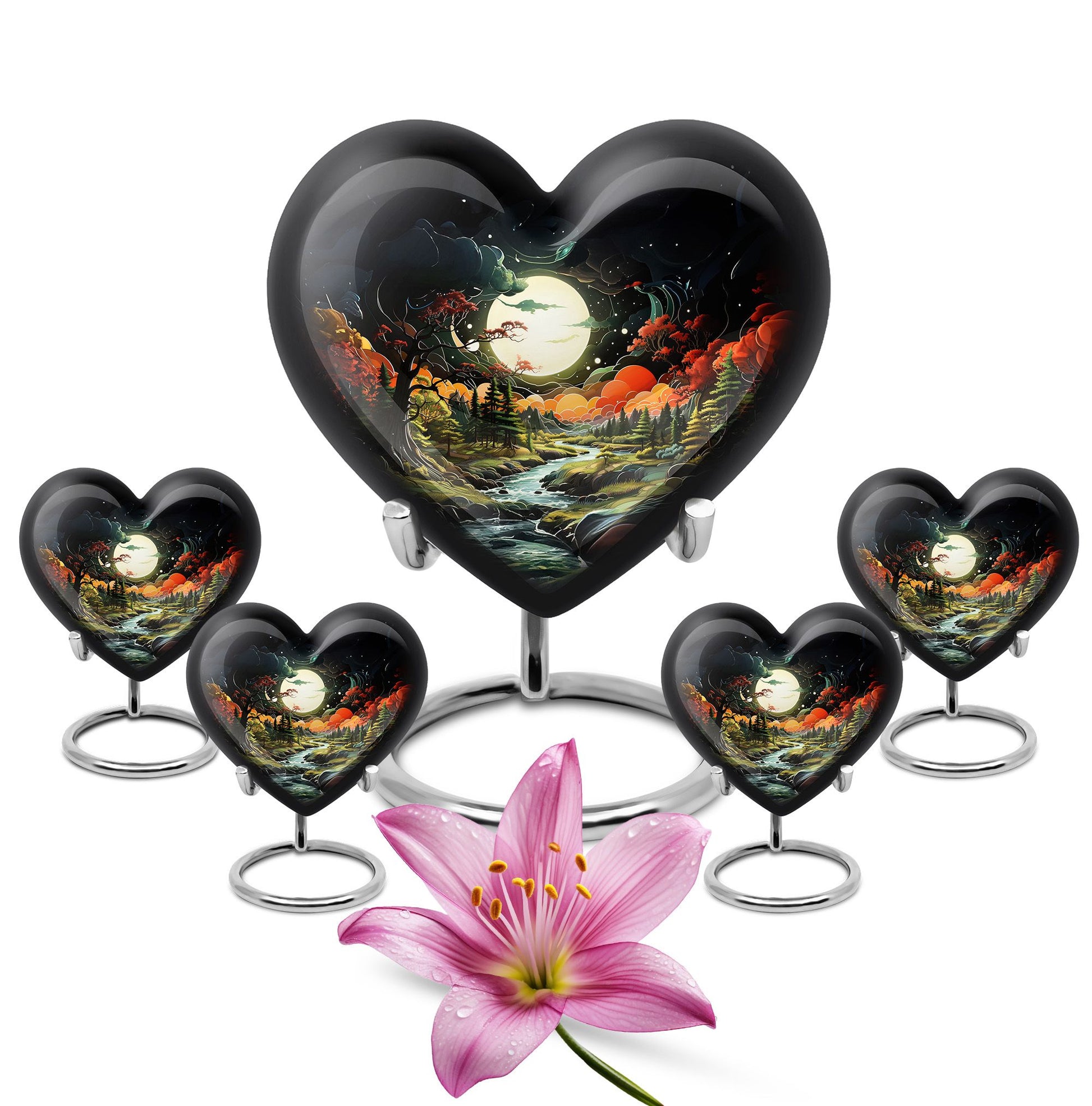 Lunar In Valley - Northern Lights Teardrop, Heart Cremation Urn
