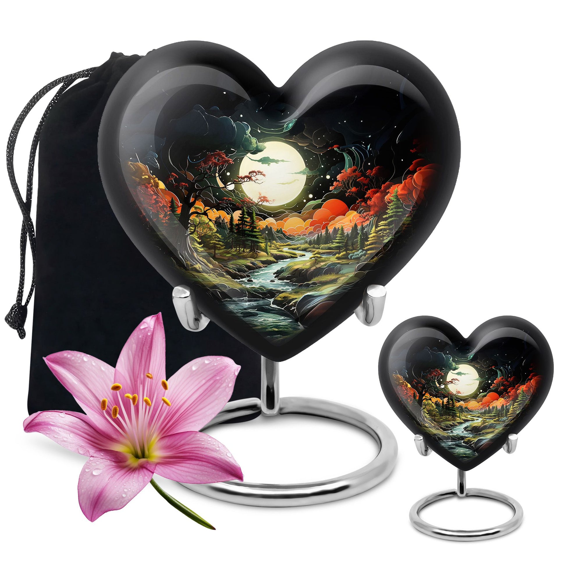 Lunar In Valley - Northern Lights Teardrop, Heart Cremation Urn