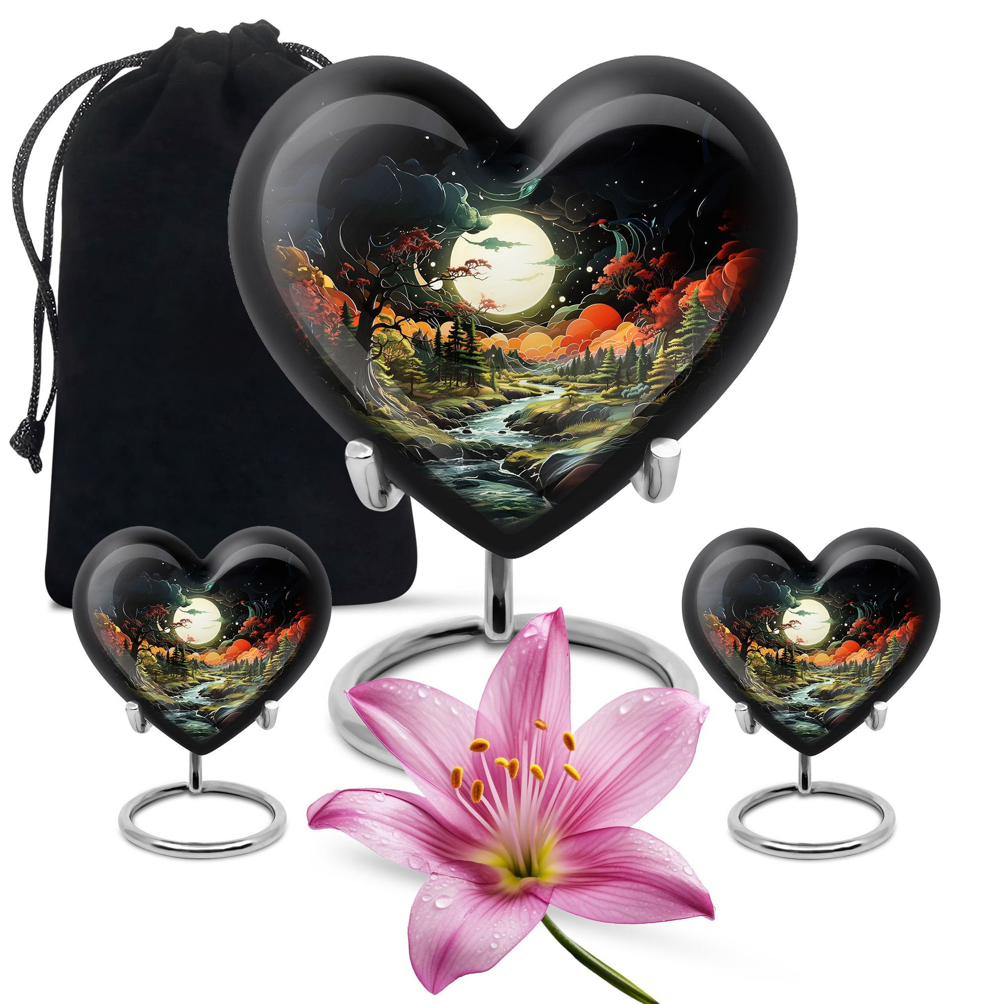 Lunar In Valley - Northern Lights Teardrop, Heart Cremation Urn