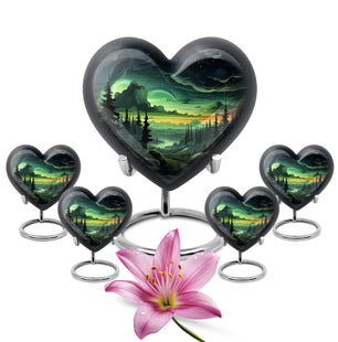 Twilight At The Forest - Northern Lights Large Teardrop, Heart Urn