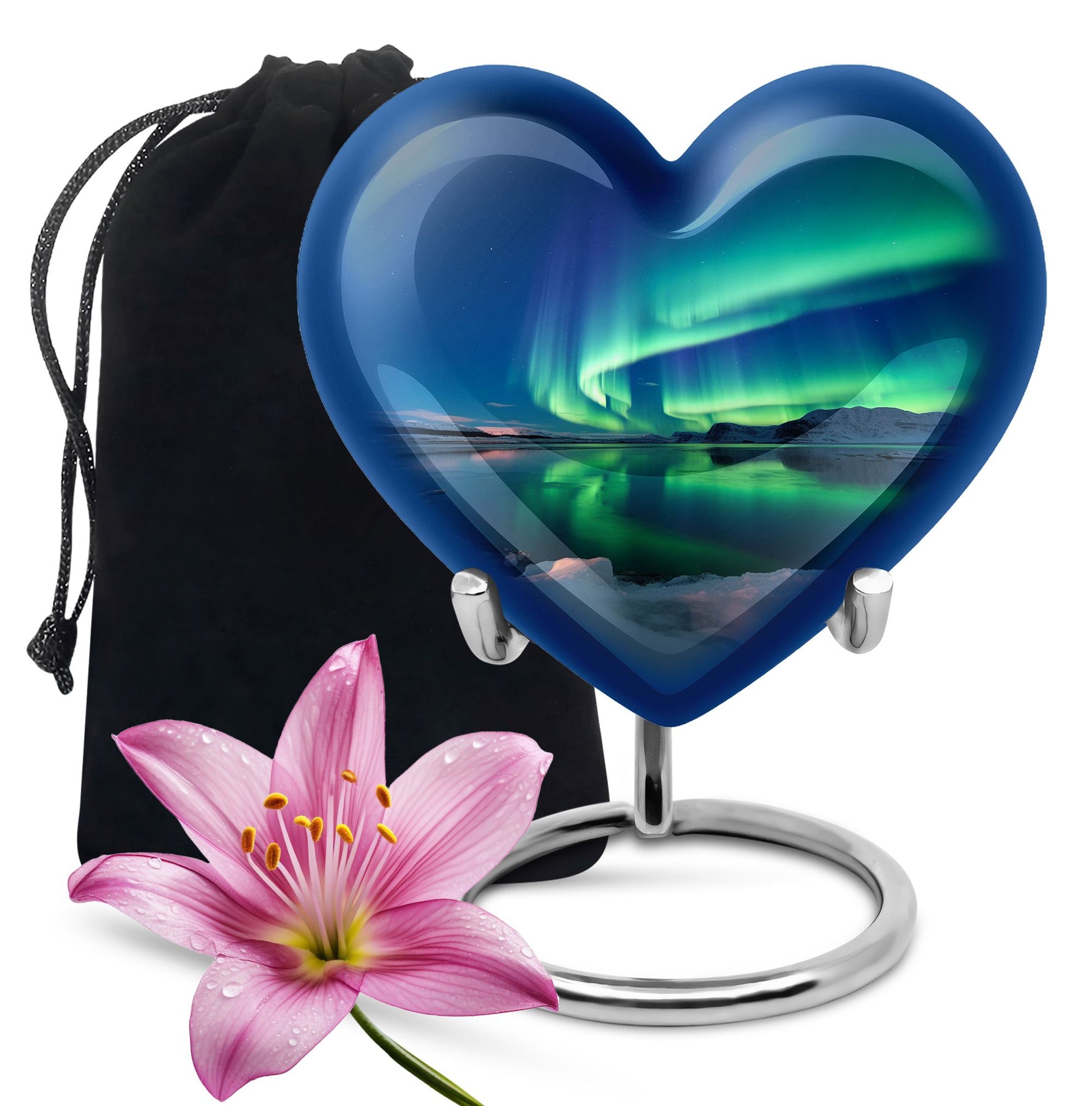 Frozen Landscape - Northern Lights Teardrop, Heart Cremation Urn