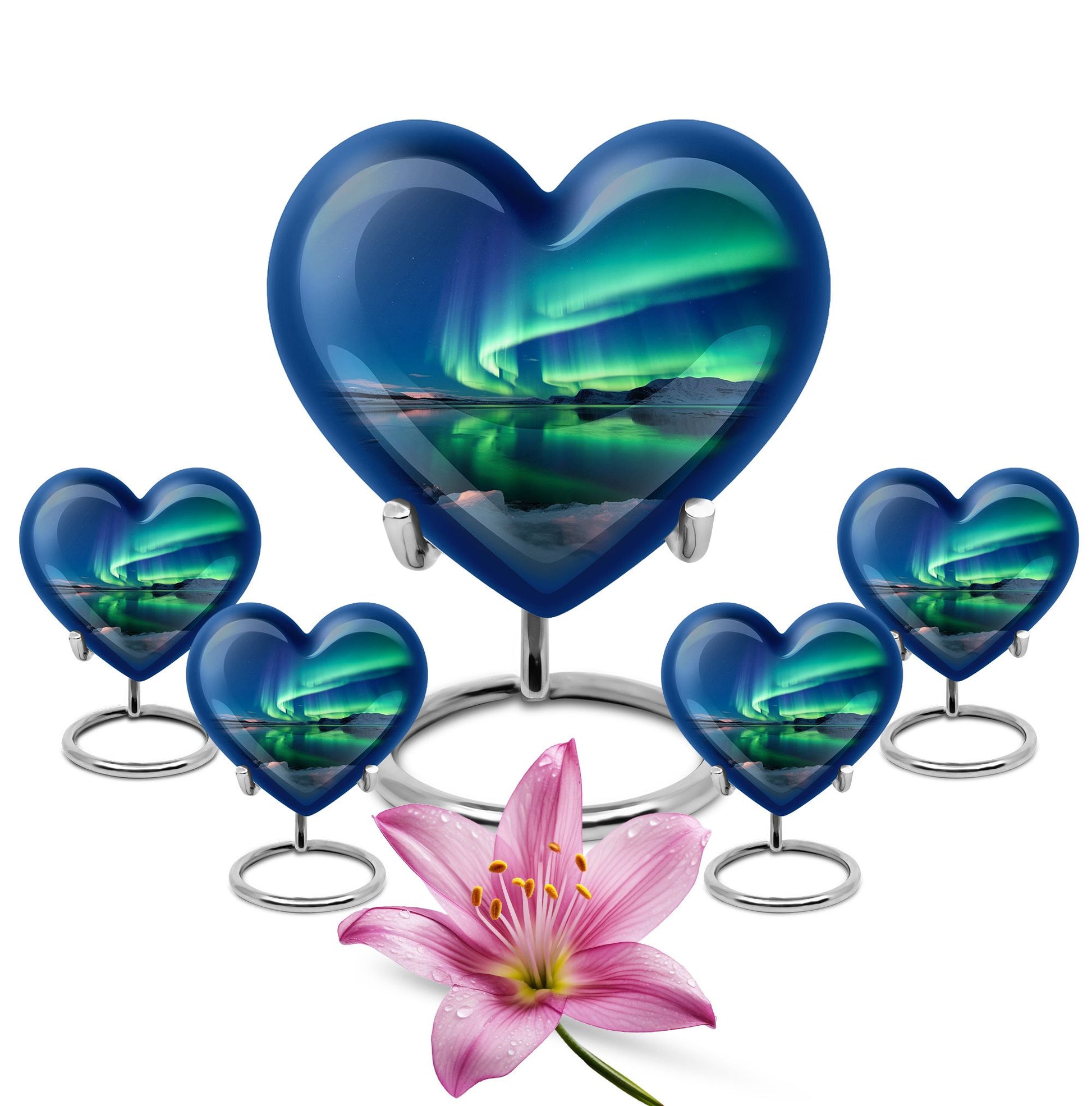 Frozen Landscape - Northern Lights Teardrop, Heart Cremation Urn