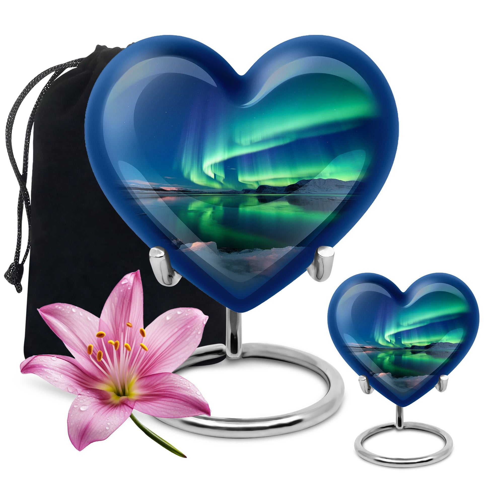 Frozen Landscape - Northern Lights Teardrop, Heart Cremation Urn