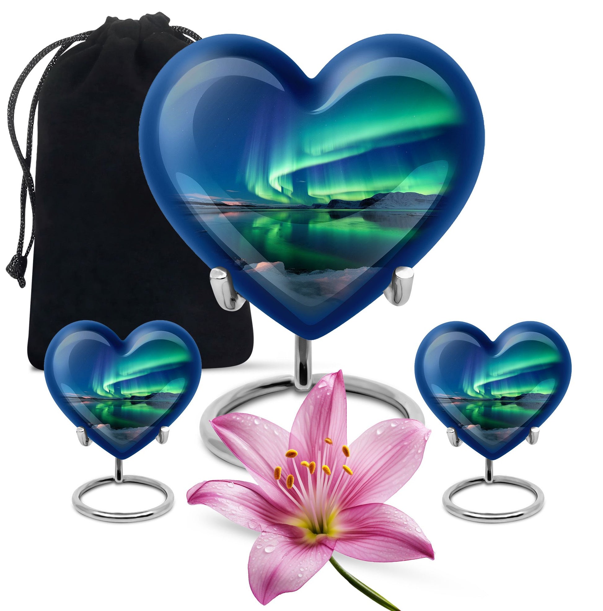 Frozen Landscape - Northern Lights Teardrop, Heart Cremation Urn