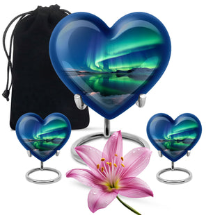 Frozen Landscape - Northern Lights Teardrop, Heart Cremation Urn
