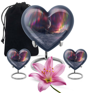 Cosmic Mountain - Northern Lights Teardrop, Heart Cremation Urn