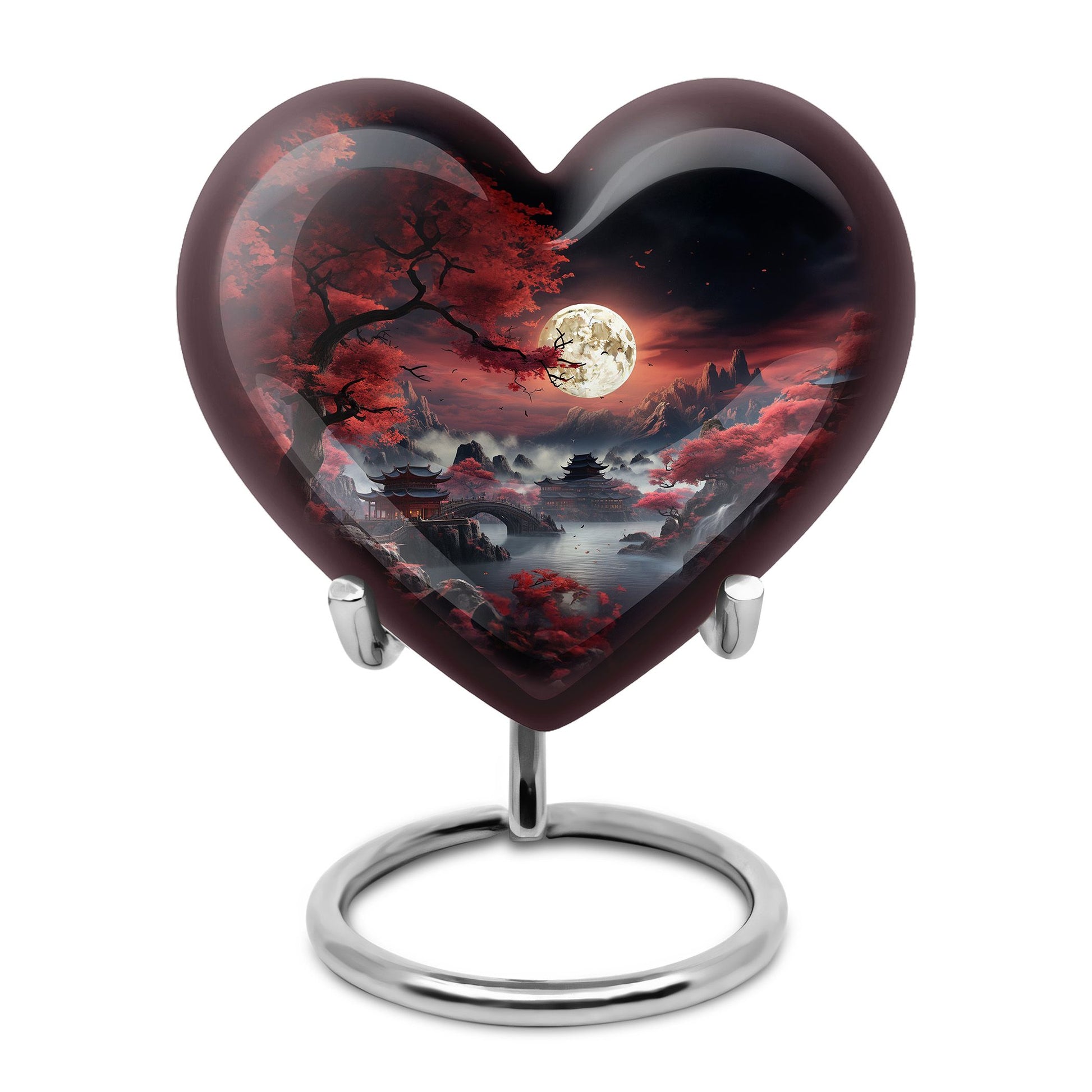 Moonlit Sakura - Moon Urn Large Teardrop, Heart Urn For Ashes