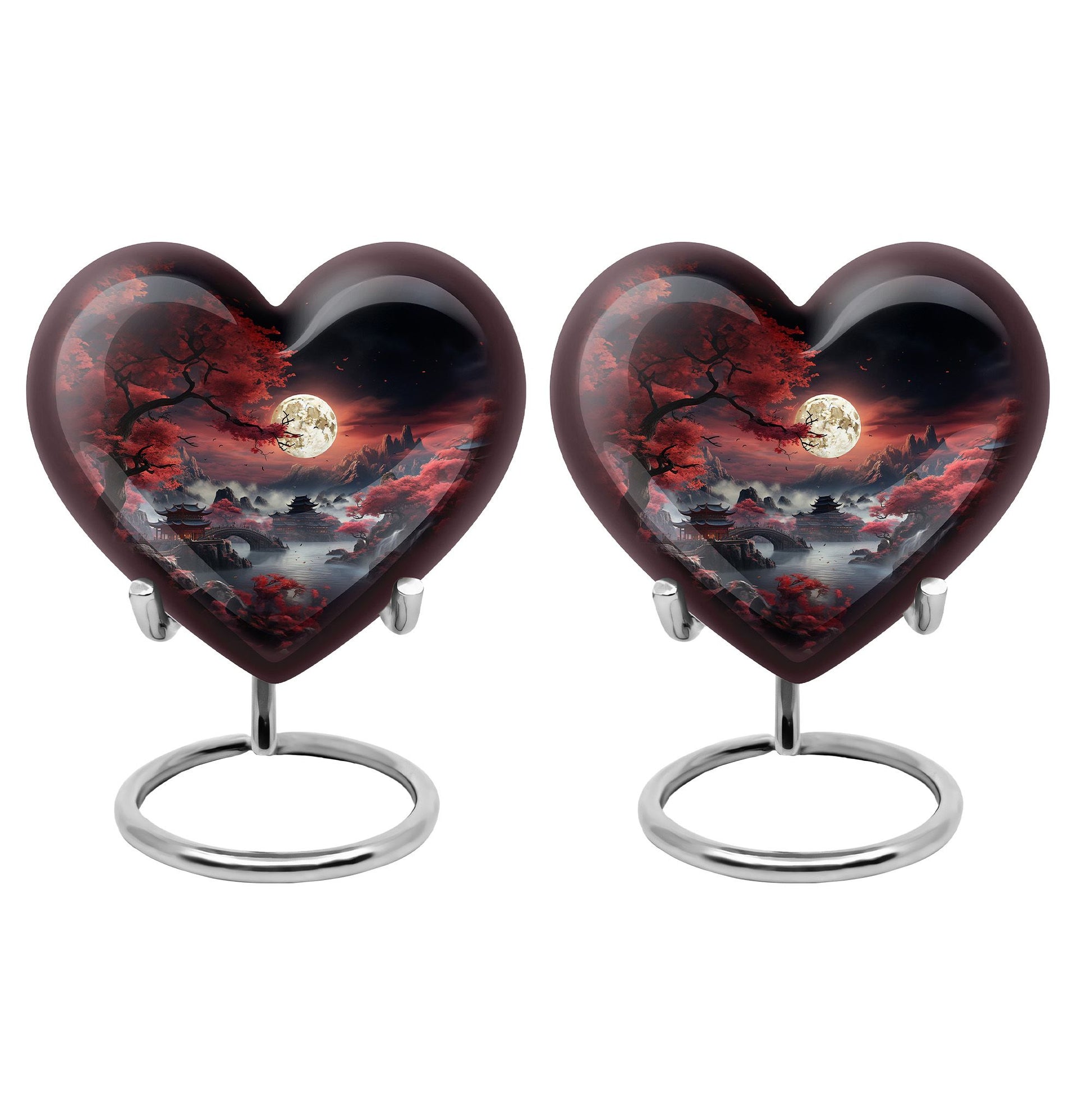 Moonlit Sakura - Moon Urn Large Teardrop, Heart Urn For Ashes