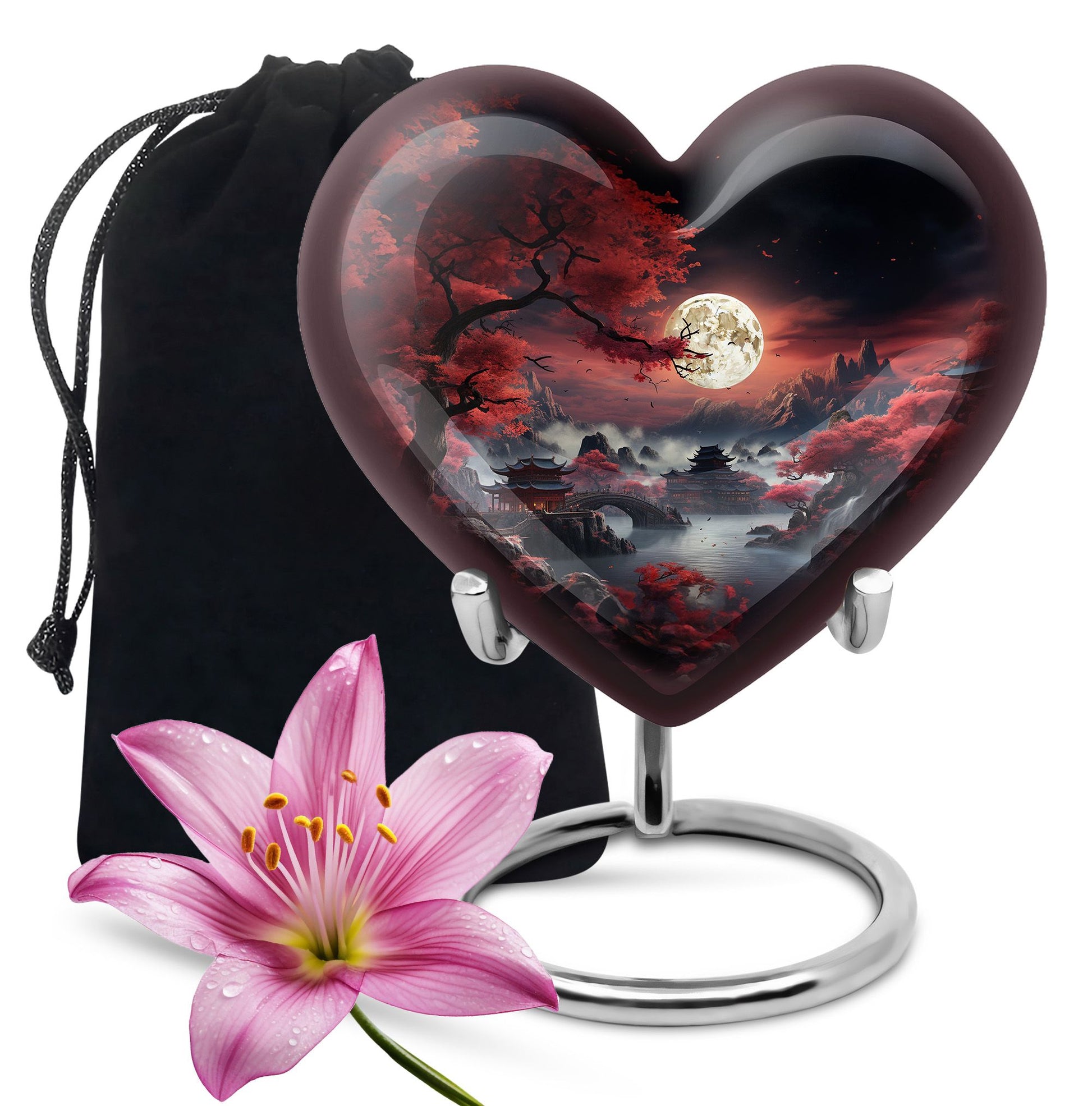 Moonlit Sakura - Moon Urn Large Teardrop, Heart Urn For Ashes