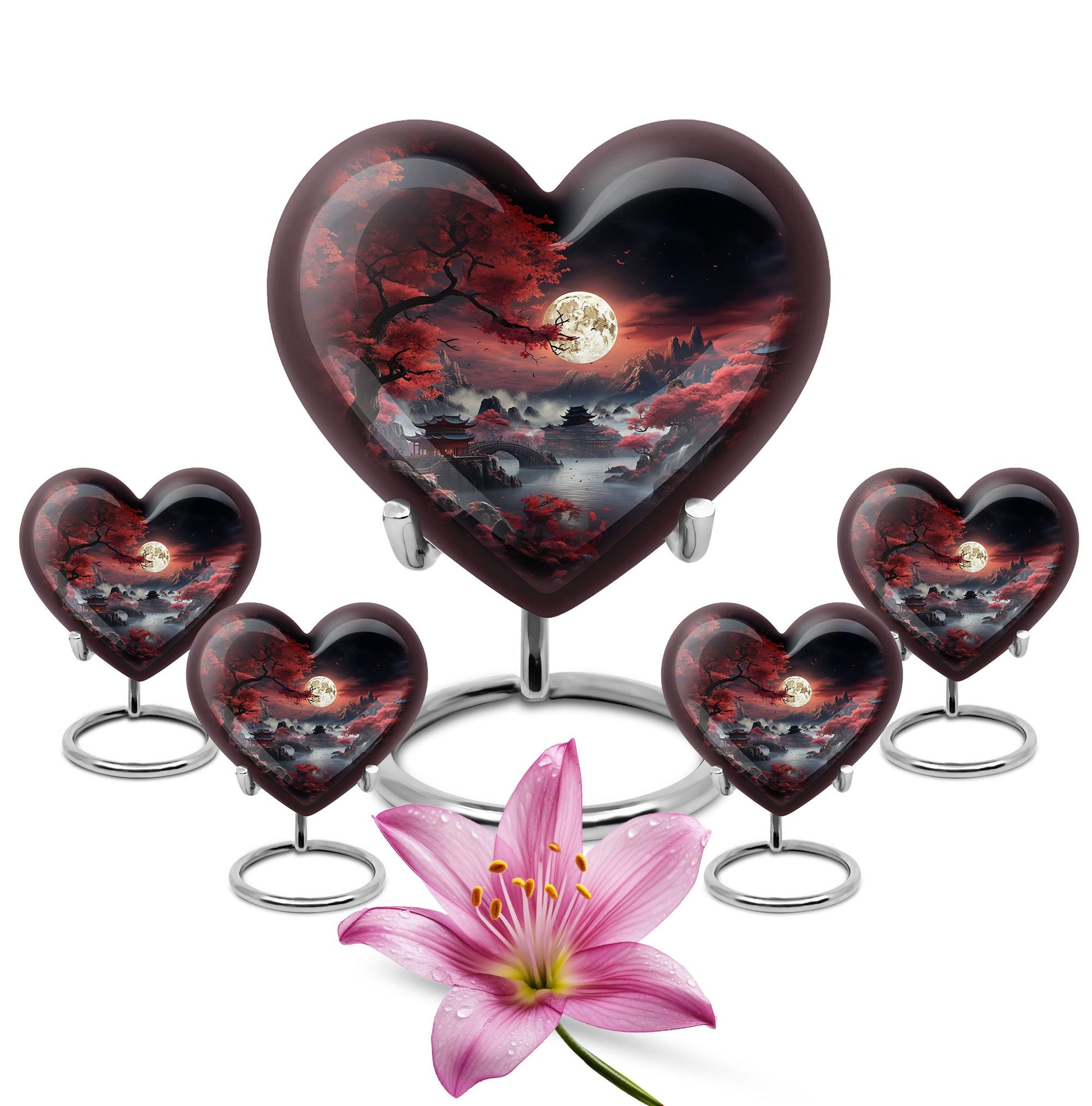 Moonlit Sakura - Moon Urn Large Teardrop, Heart Urn For Ashes