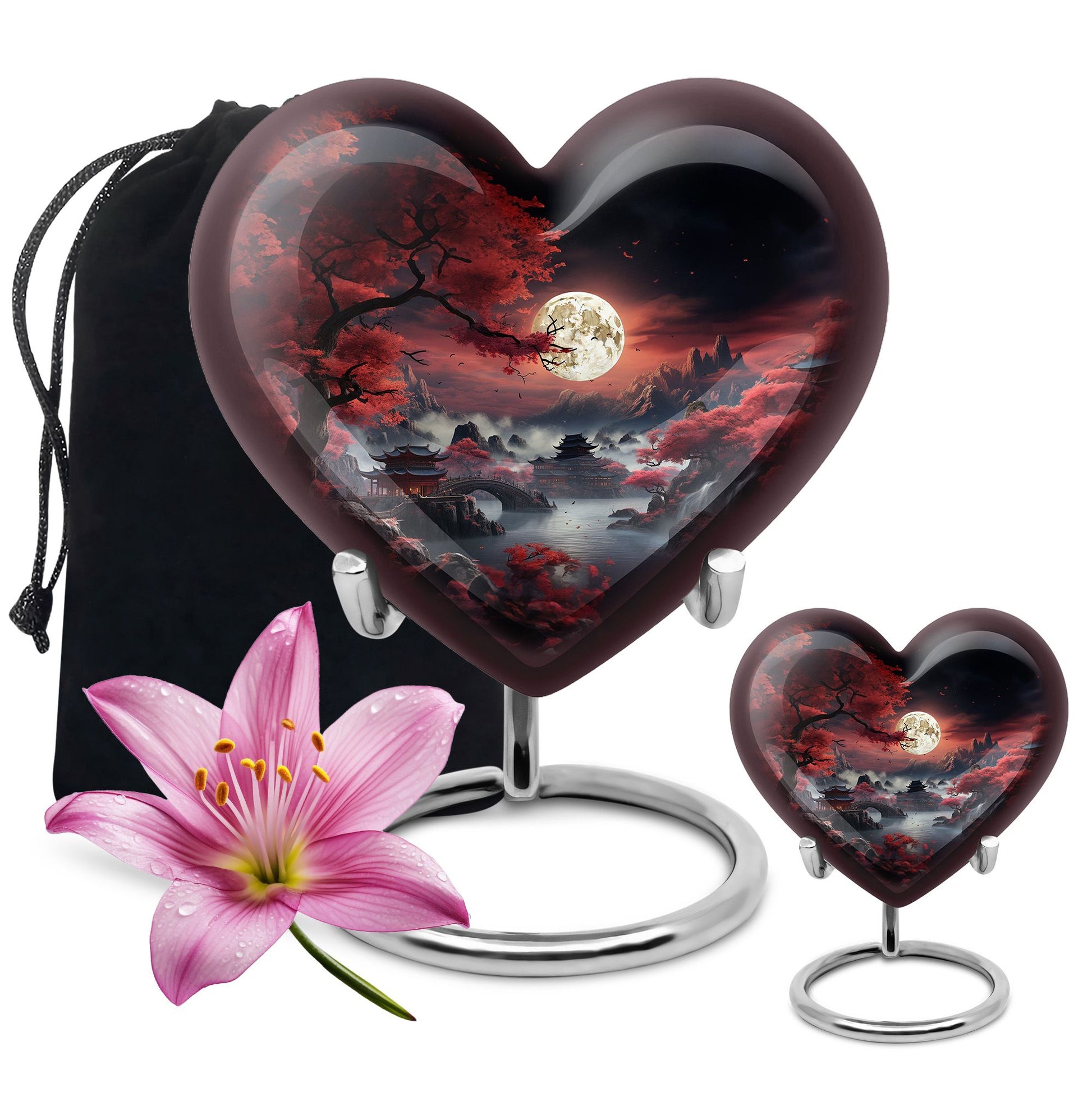 Moonlit Sakura - Moon Urn Large Teardrop, Heart Urn For Ashes