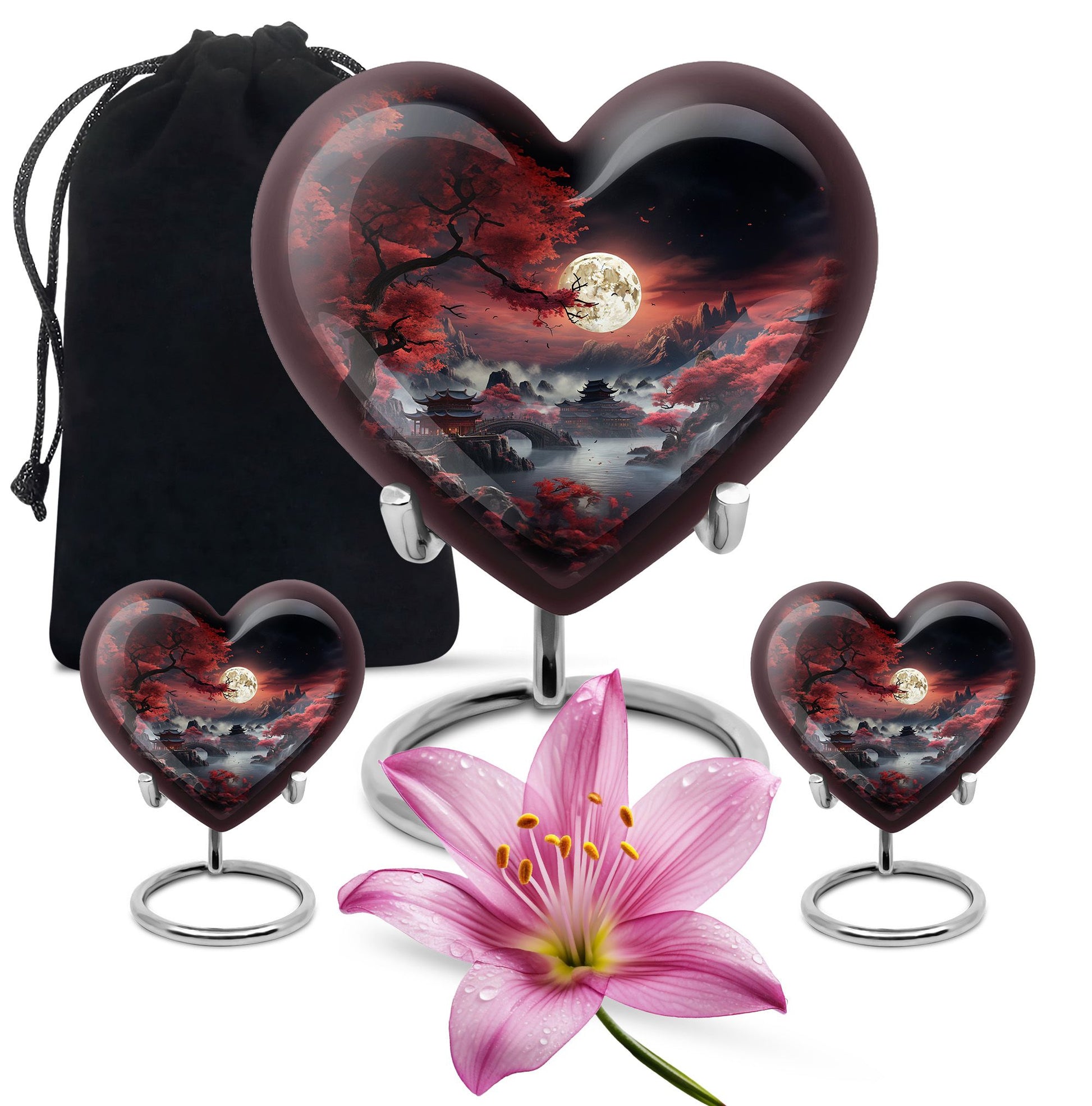 Moonlit Sakura - Moon Urn Large Teardrop, Heart Urn For Ashes