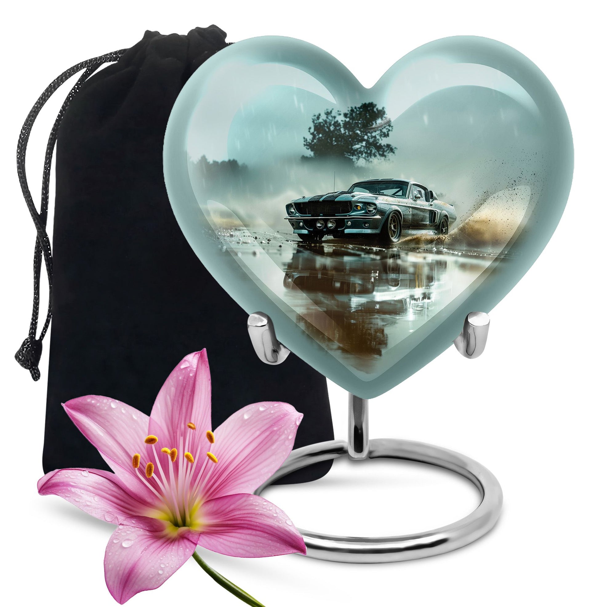 Classic Muscle In The Rain - Car Urn Teardrop, Heart Cremation Urn