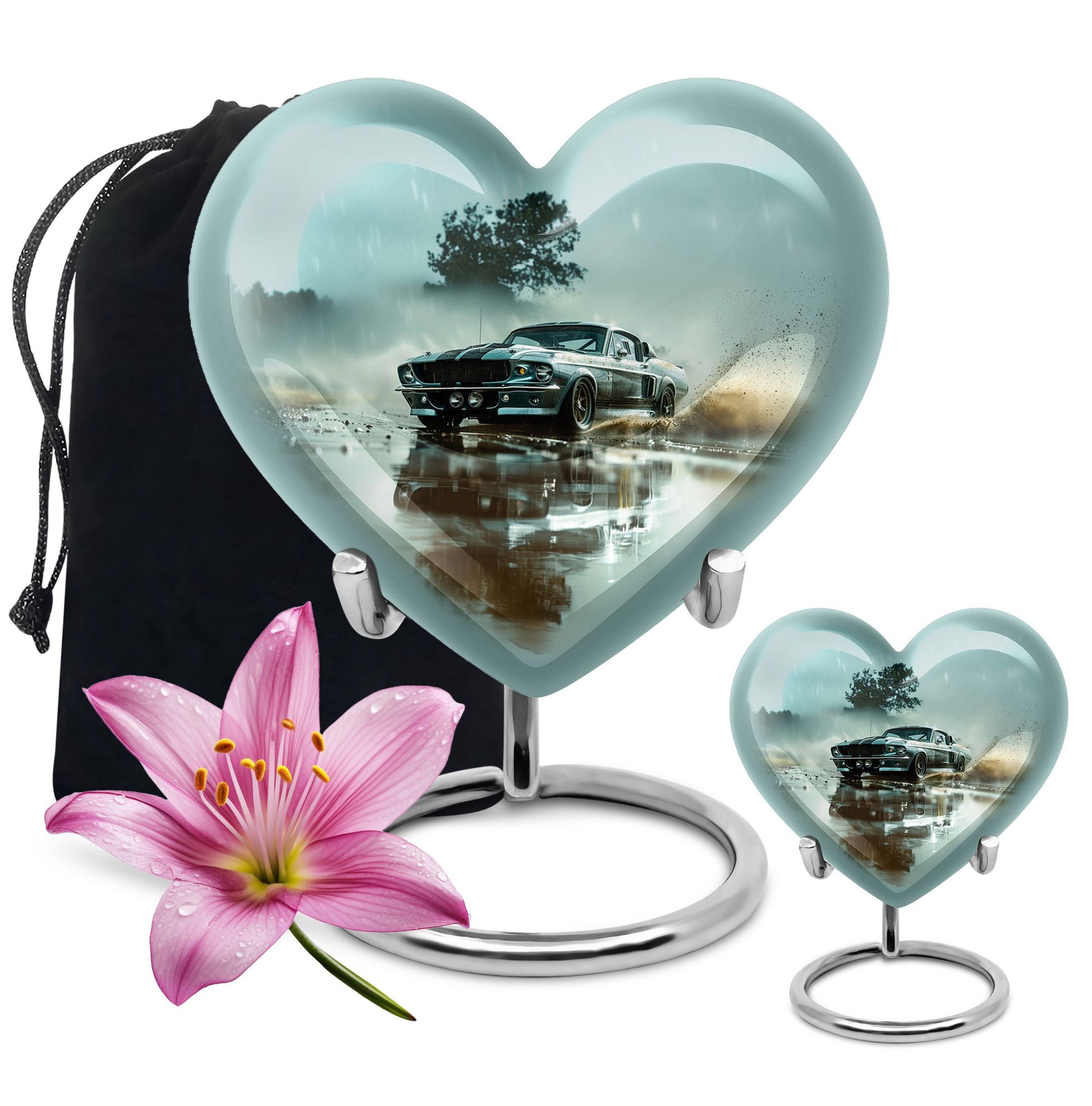 Classic Muscle In The Rain - Car Urn Teardrop, Heart Cremation Urn