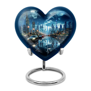 Cityscape At Dusk - Car Urn Teardrop, Heart Cremation Urn For Ashes