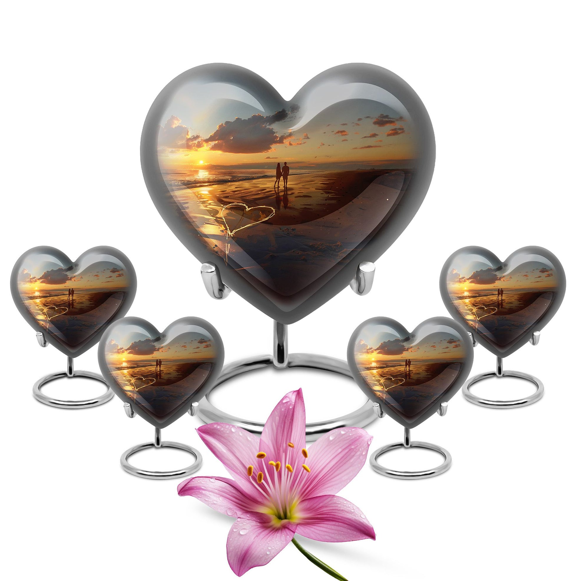Heart Shaped  Large Urn With 4 Keepsake