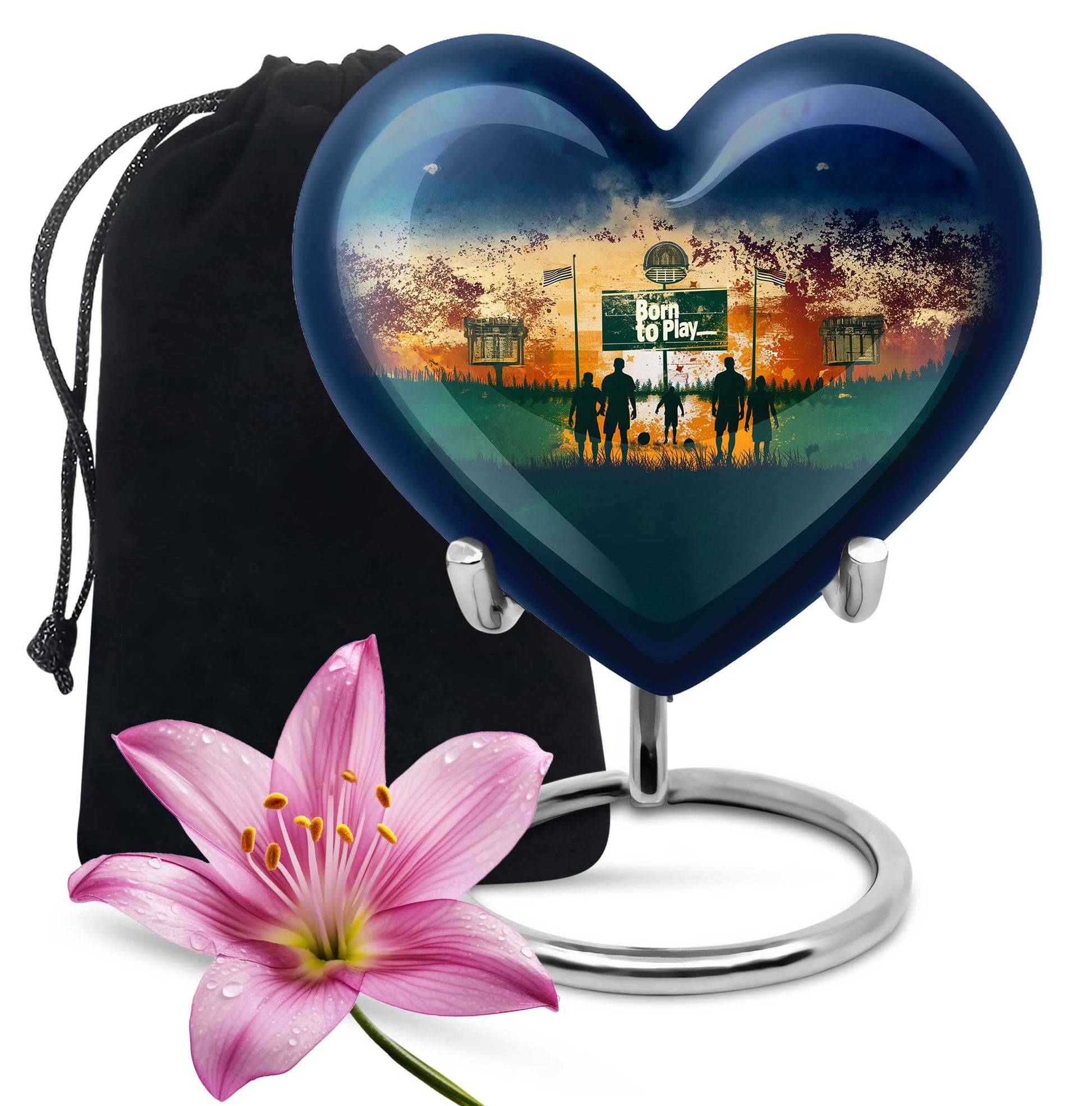 Football Keepsake Teardrop, Heart Cremation Urn For Ashes