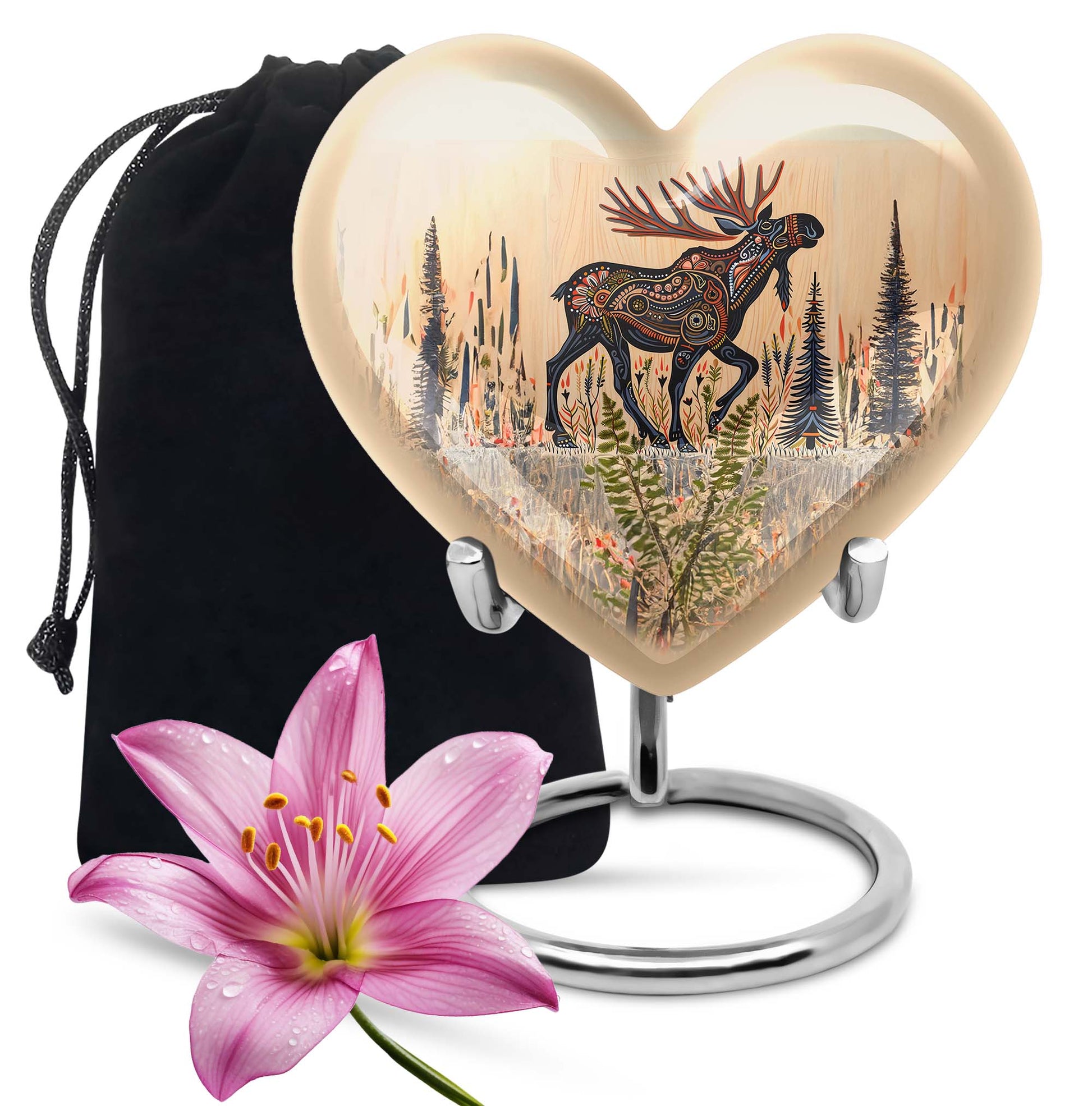 Moose Walking Small Urns For Ashes Teardrop, Heart Urn