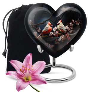 Heart Shaped Cardinal Bird Urn Large Urn 10 Inch