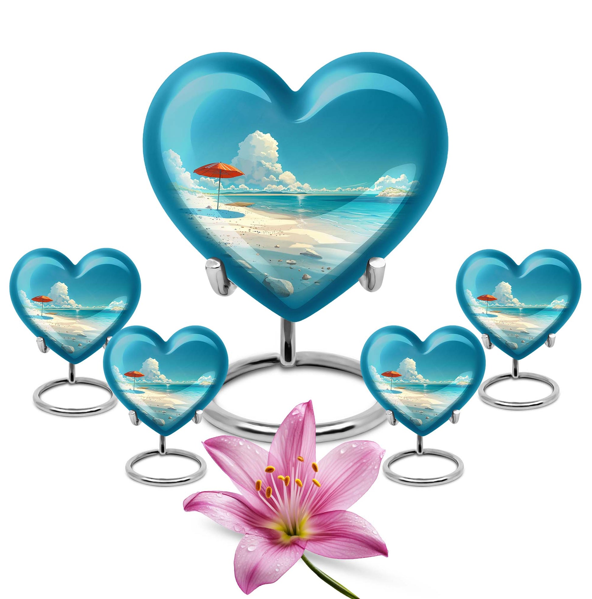 Heart Shaped  Large Urn With 4 Keepsake