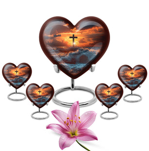 Cross Theme Large Urn With 4 Keepsake Urn