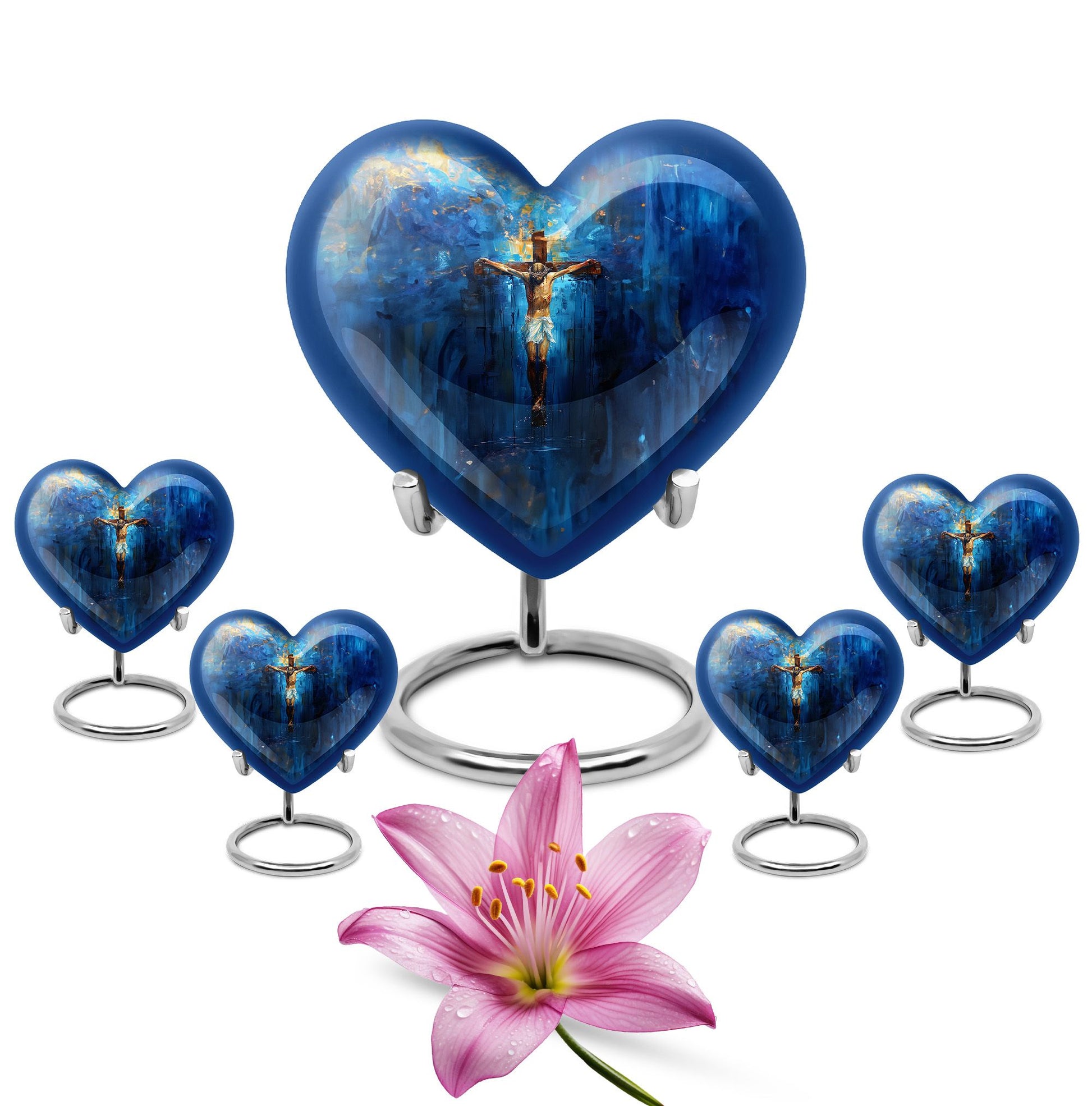 Jesus Theme Large Urn With 4 Keepsake Urn
