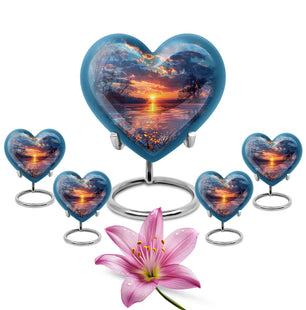 Sunset Theme Large Urn With 4 Keepsake Urn