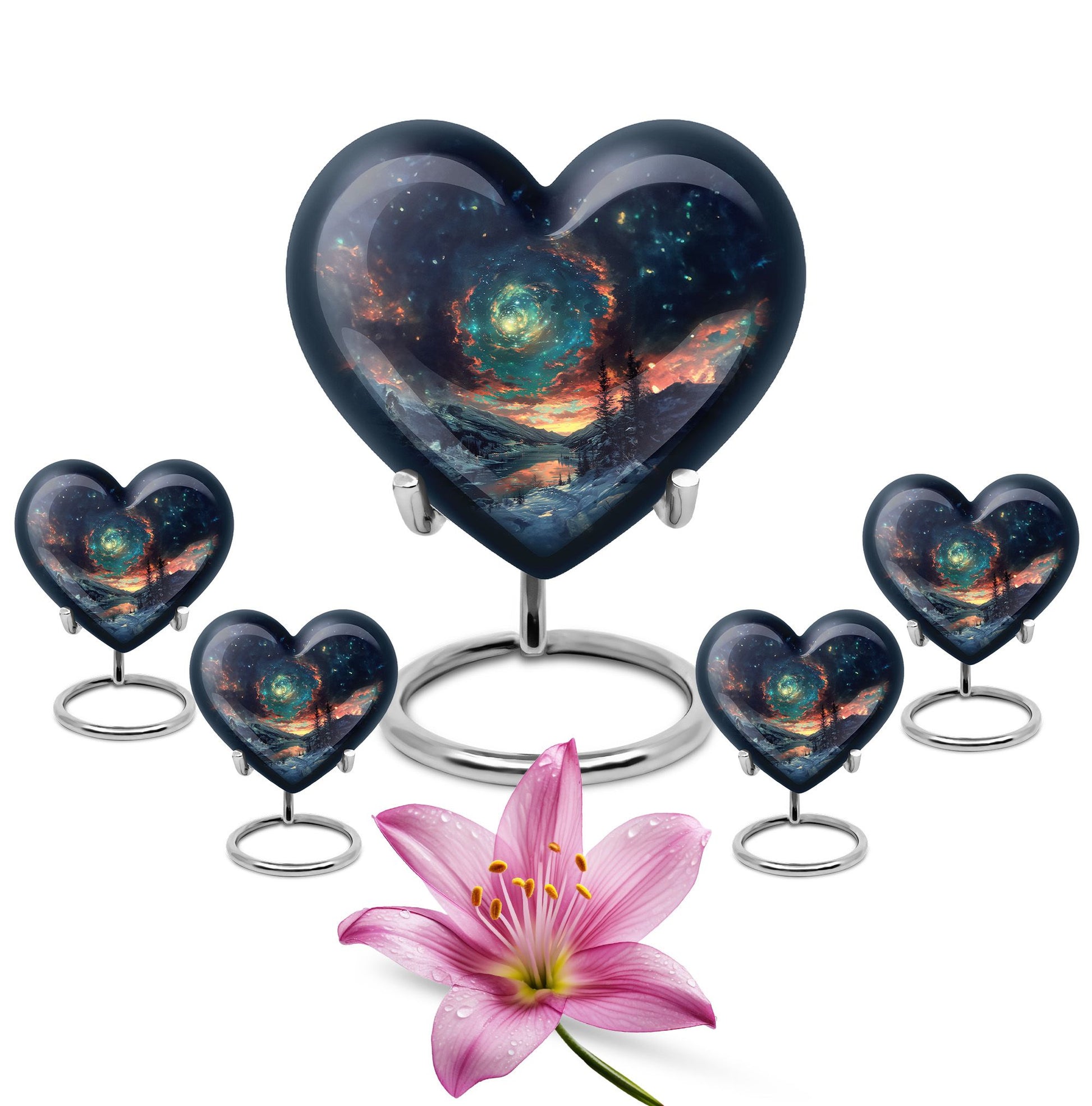 Majestic Sky Theme Large Urn With 4 Keepsake Urn