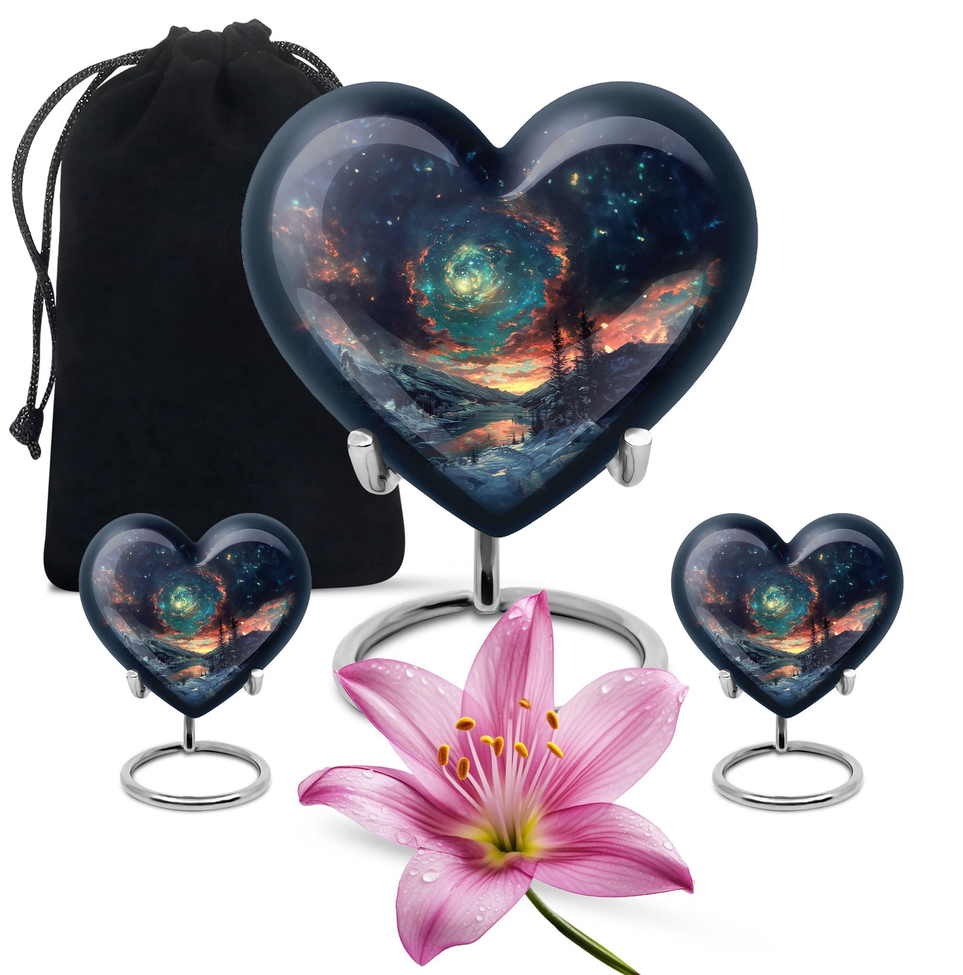 Majestic Sky Theme Large Urn With 2 Keepsake Urn