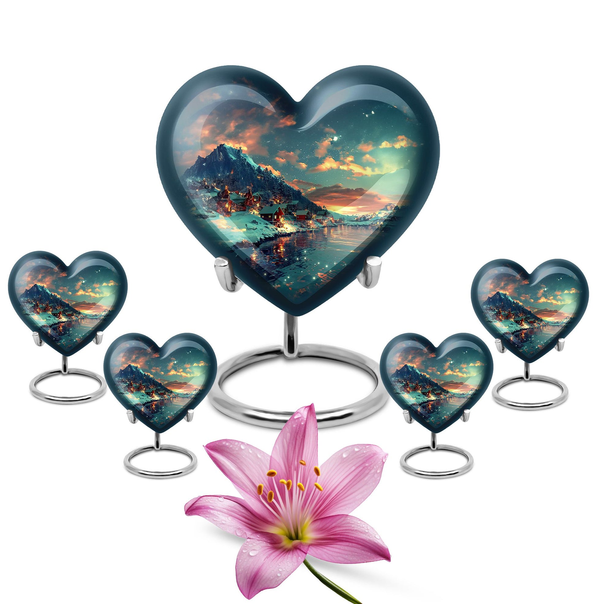 Majestic Sky Theme Large Urn With 4 Keepsake Urn